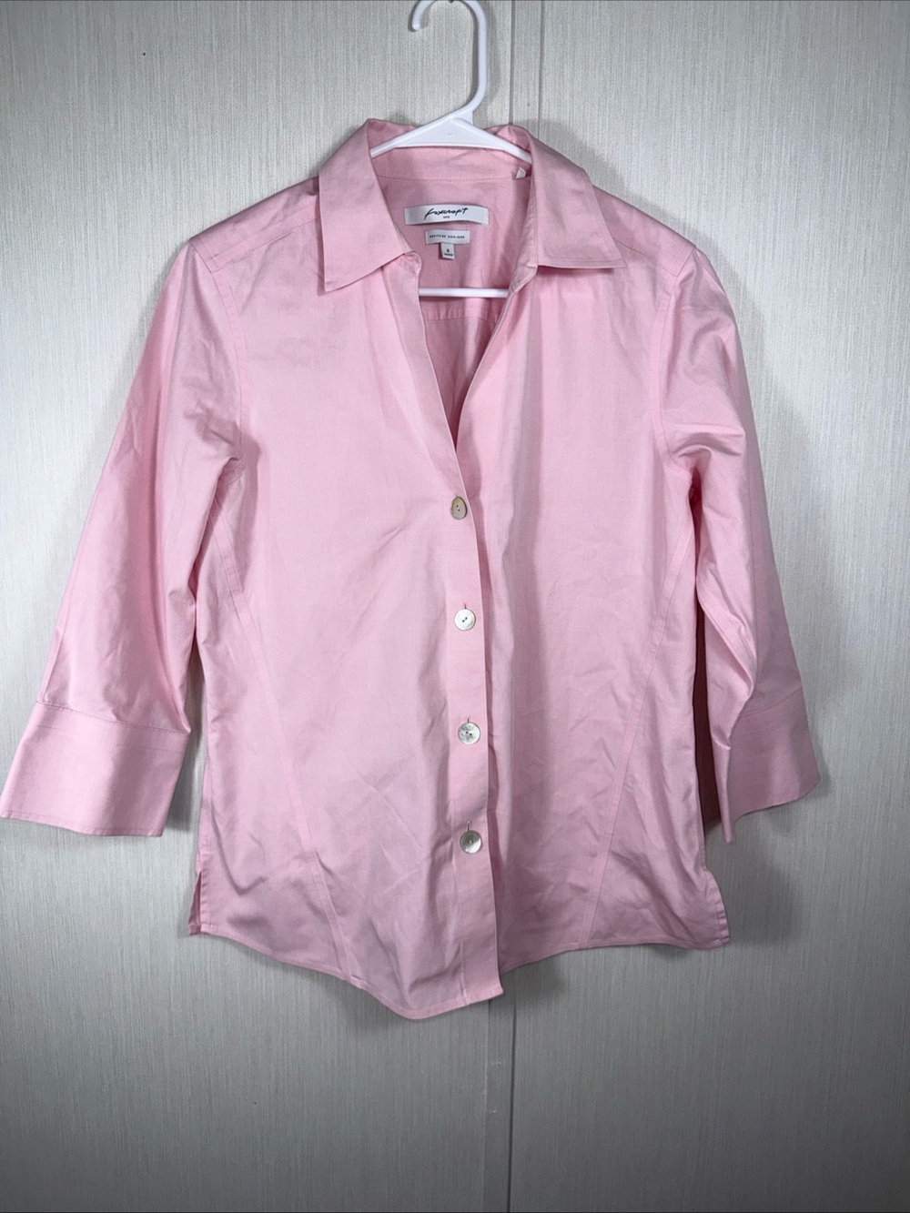 Foxcroft NYC Heritage No-Iron 8 Pink Button Down Shirt 3/4 Sleeve Fitted Office